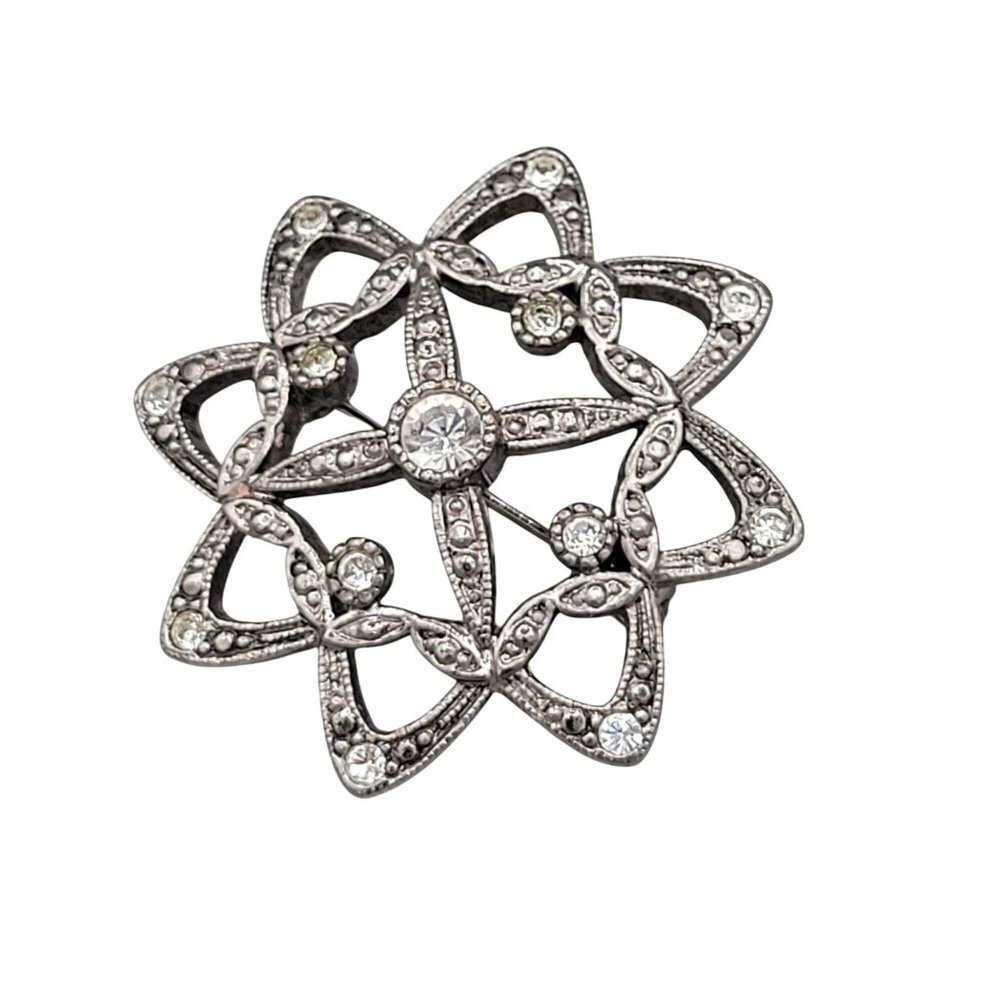 Vintage Liz Claiborne Star Brooch White Rhinestones Openwork Design Signed